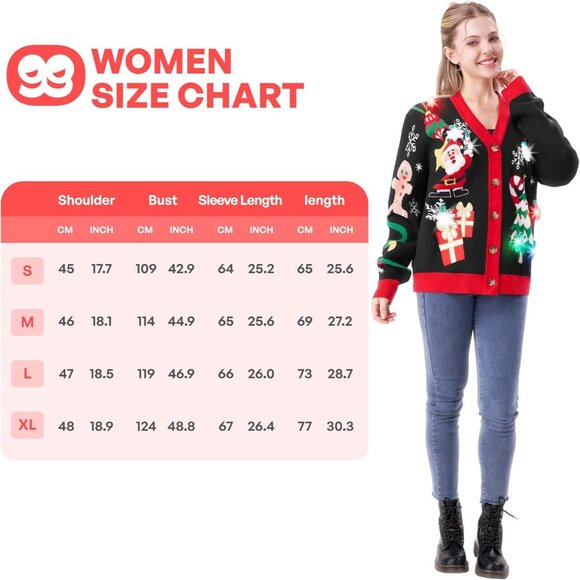 Women's Christmas Ugly Sweater Cardigan, Light Up Ugly Christmas Sweater - Picture 4 of 6